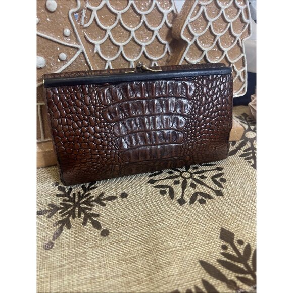 BRAHMIN | Tuscan Checkbook Clutch | Brown/Black Croc Texture Vintage Wallet - Picture 2 of 12
